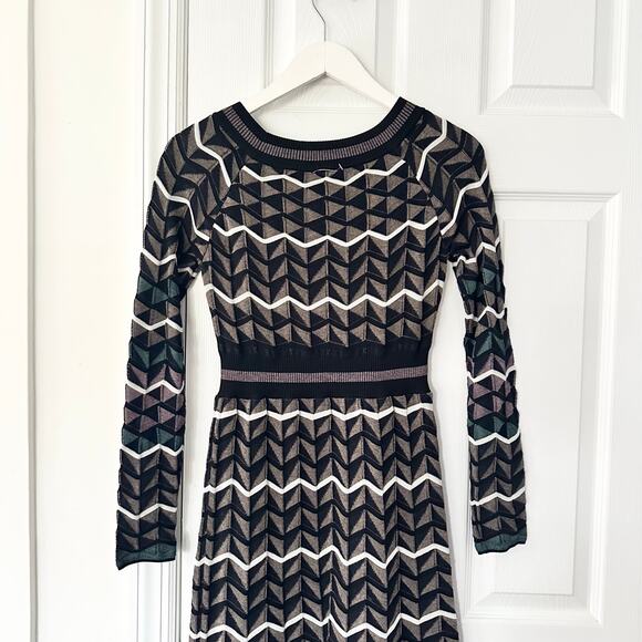 Missoni Black White Chevron Zig Zag Sweater Knit Iconic Midi Dress 40 Wool Blend - Picture 7 of 11